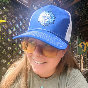 Green Man Brewery Blue White Wayfarer Hat Worn