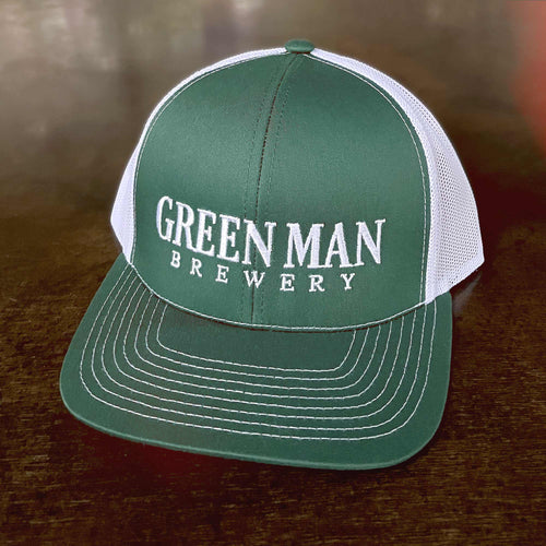 Green Man Brewery Green White Text Logo Hat Front