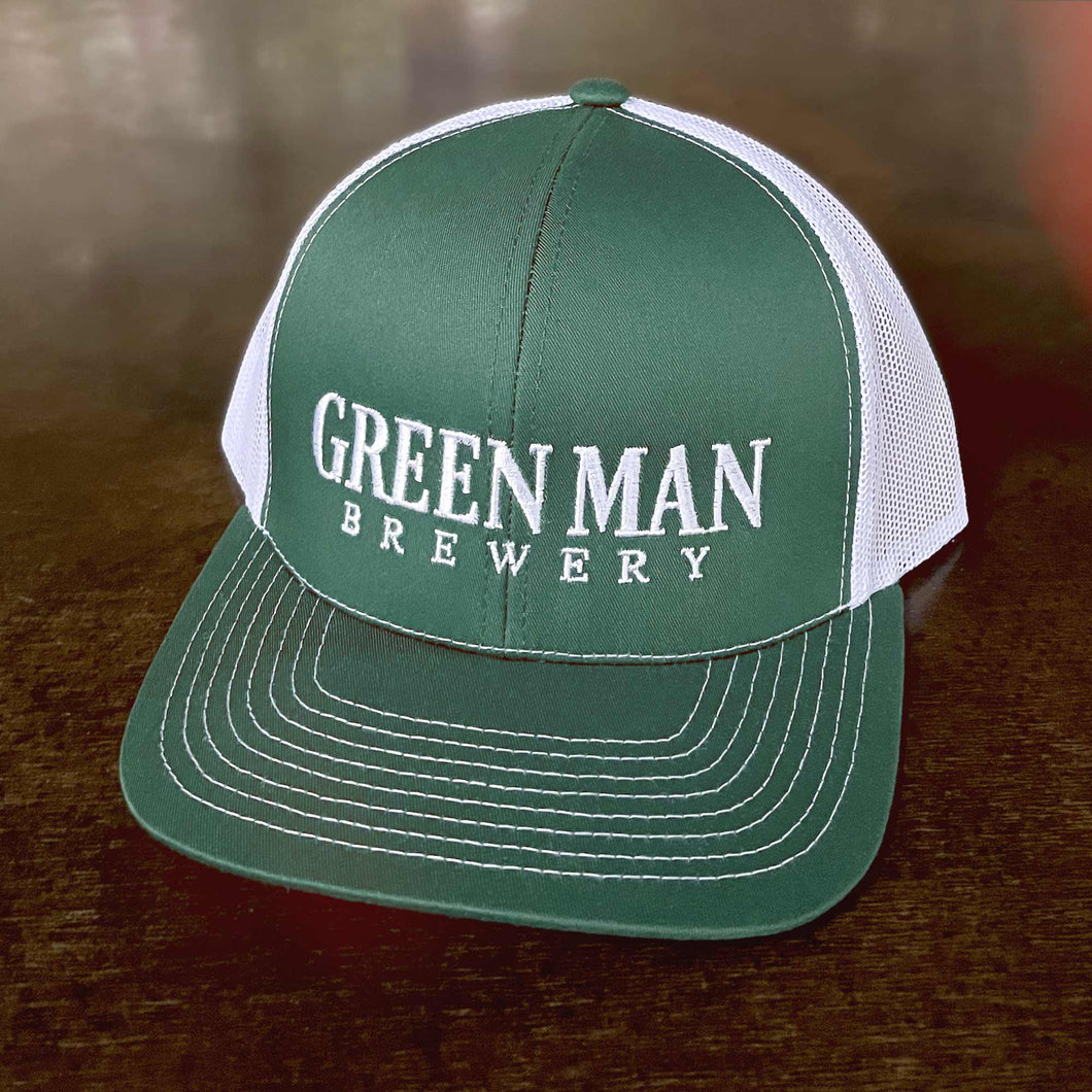 Green Man Brewery Green White Text Logo Hat Front