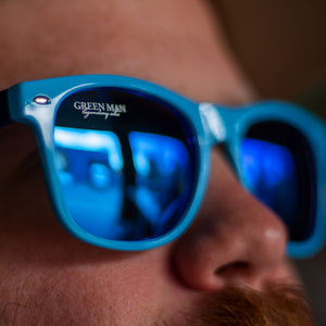 Green Man blue wayfarer style sunglasses